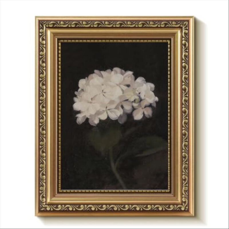 Bzstyleart Gold Framed Vintage Wall Art for Living Room, Hydrangea Flowers Wall Decor Painting, Flowers Painting Canvas Prints Bedroom, Vintage Home Decor Aesthetic Kitchen, 8 x 10 Inch