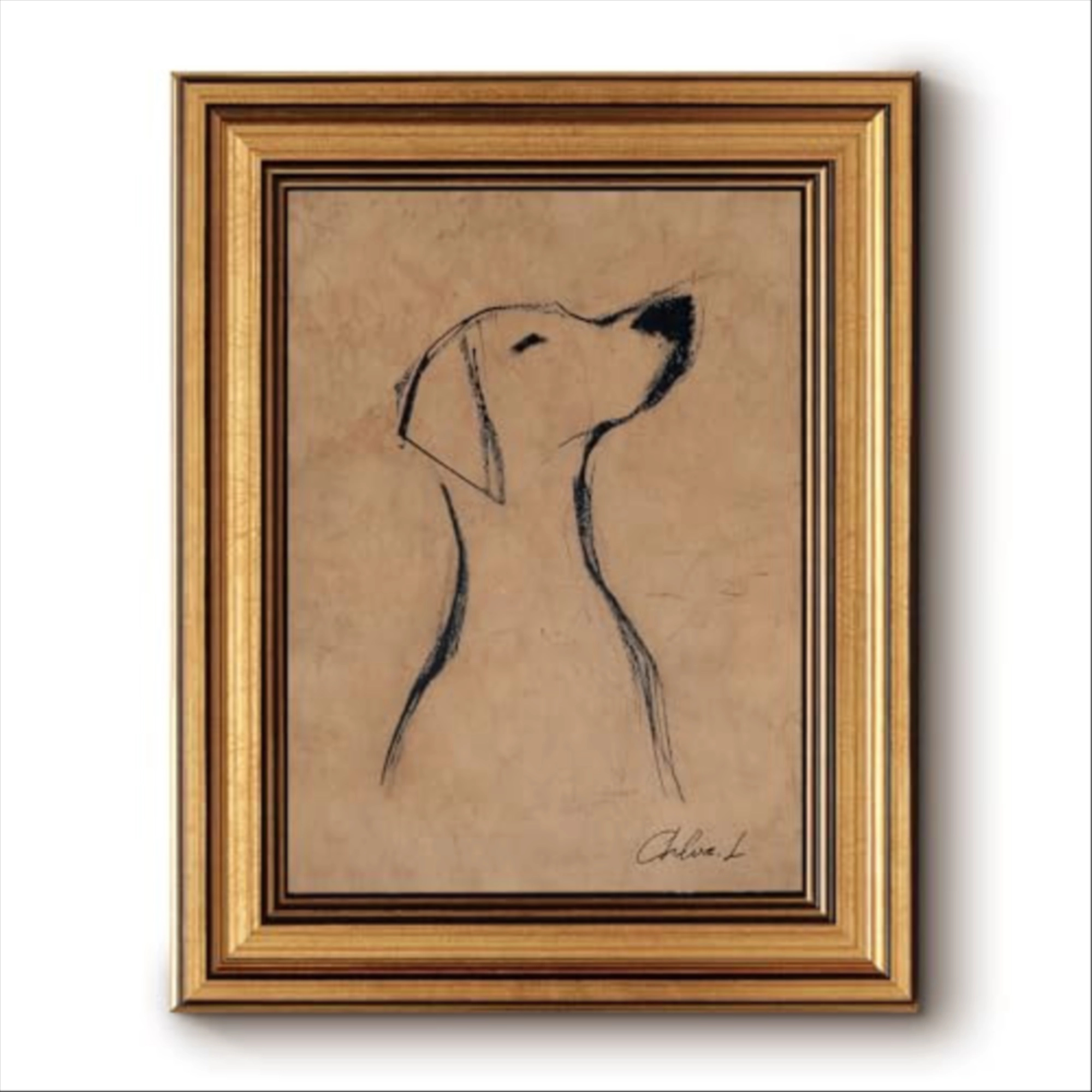 Bzstyleart Vintage Wall Art Decor, Gold Framed Wall Art 8 x 10 Inch Sketch Dog Pictures, Vintage Gold Framed Dog Wall Art, Canvas Picture Print Animal Painting for Bedroom Living Bathroom