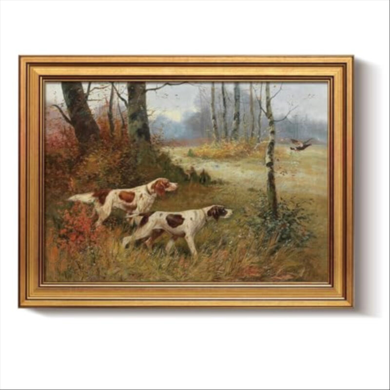 Bzstyleart Vintage Wall Art Decor for Living Room, Gold Framed Canvas Wall Art Home Decor Aesthetic, Cute Dog Artwork Animal Prints, Canvas Picture Print Artwork, 12 x 16 Inch