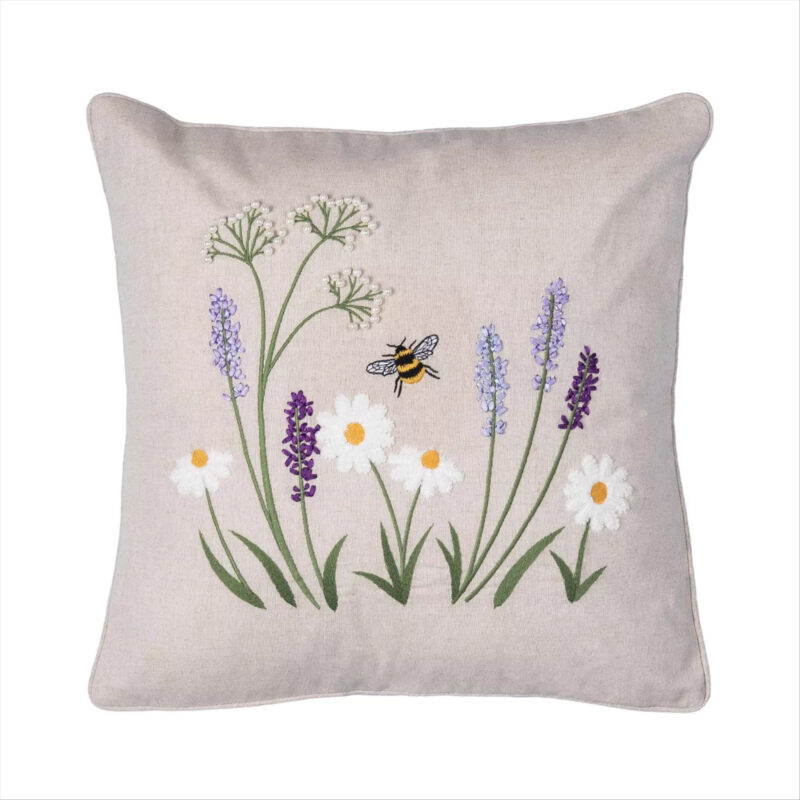 C&F Home Lavender & Bee Garden Cotton Blend Handwoven Spring Accent Throw Pillow 18" x 18"