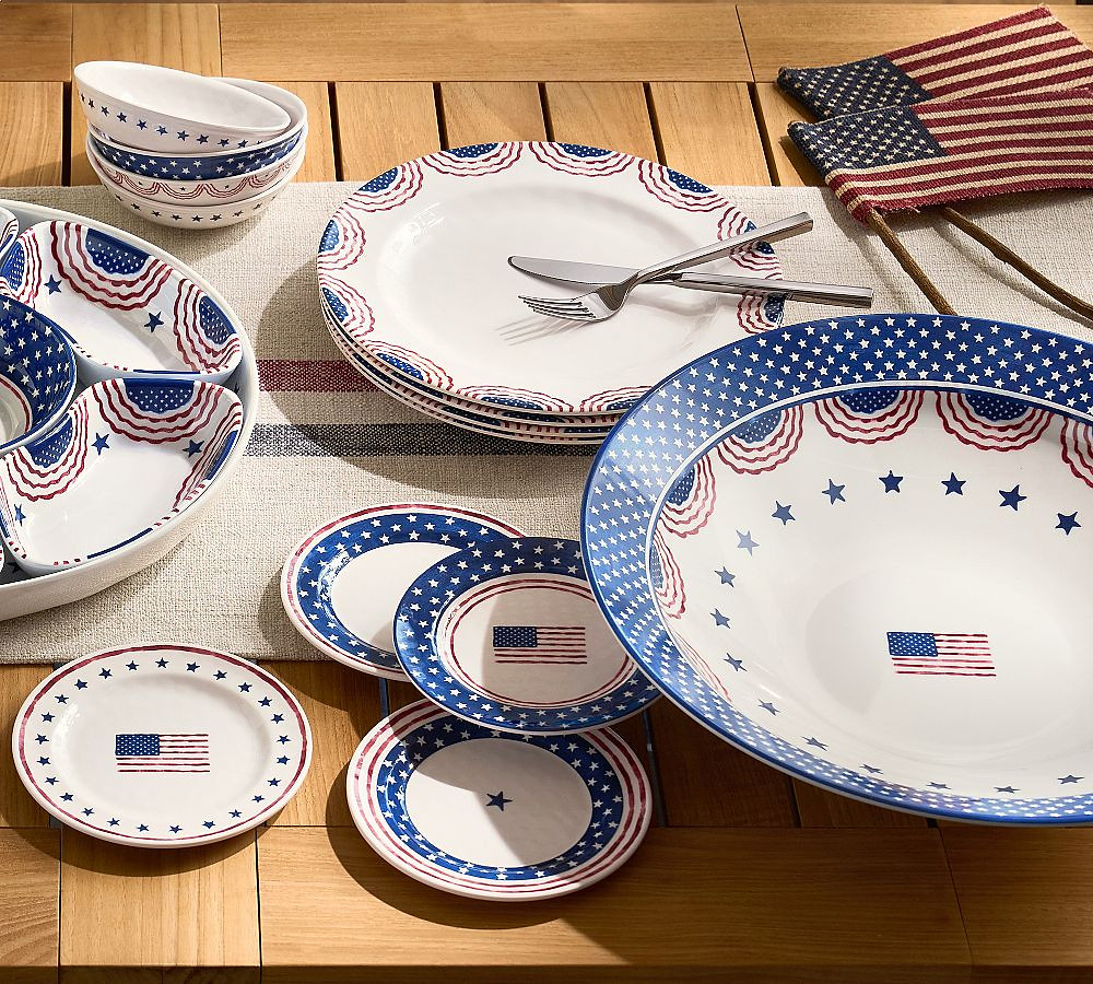 Cabana Americana Bunting Outdoor Melamine Dinner Plates - Set of 4