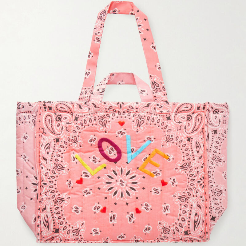 CALL IT BY YOUR NAME - Cabas Maxi Embroidered Quilted Printed Cotton Tote Bag - Pink