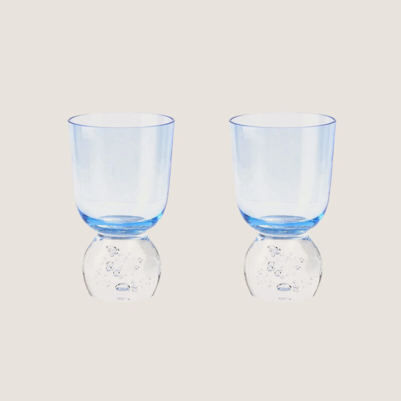 Candy Blue Hand-Blown Bubble Glass Tumbler (Set of 2)