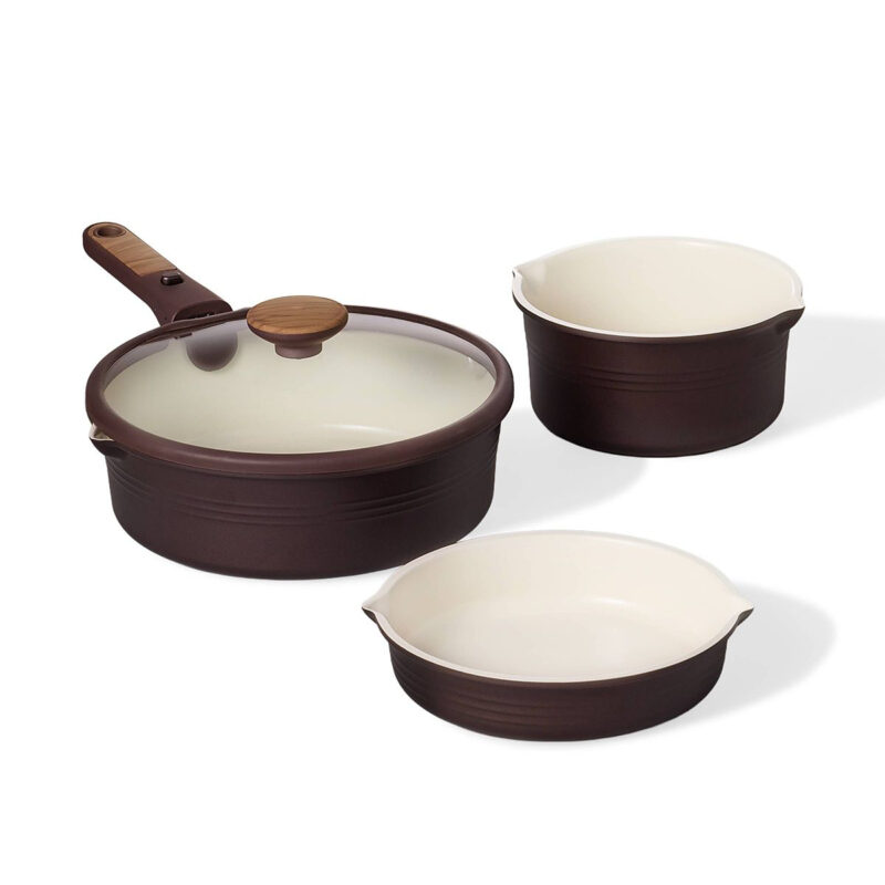 Carote 24pc Ceramic Nonstick Cookware Set with Detachable Handle Brown