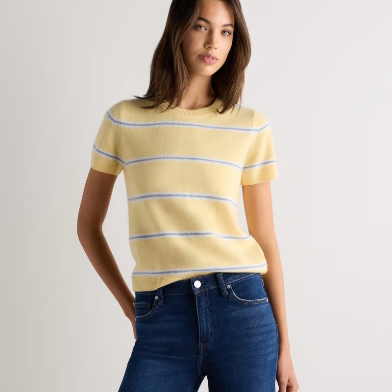 Cashmere Tee in Butter Yellow / Faded Denim Variegated Stripe