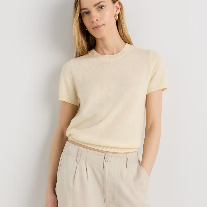 Cashmere Tee in Pale Custard Yellow