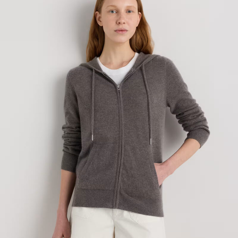 Cashmere Zip Hoodie in Elk Brown