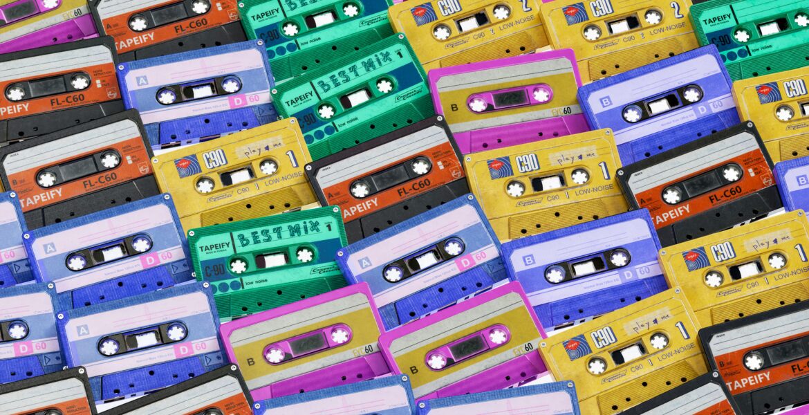 Colorful cassette tapes from the 90s