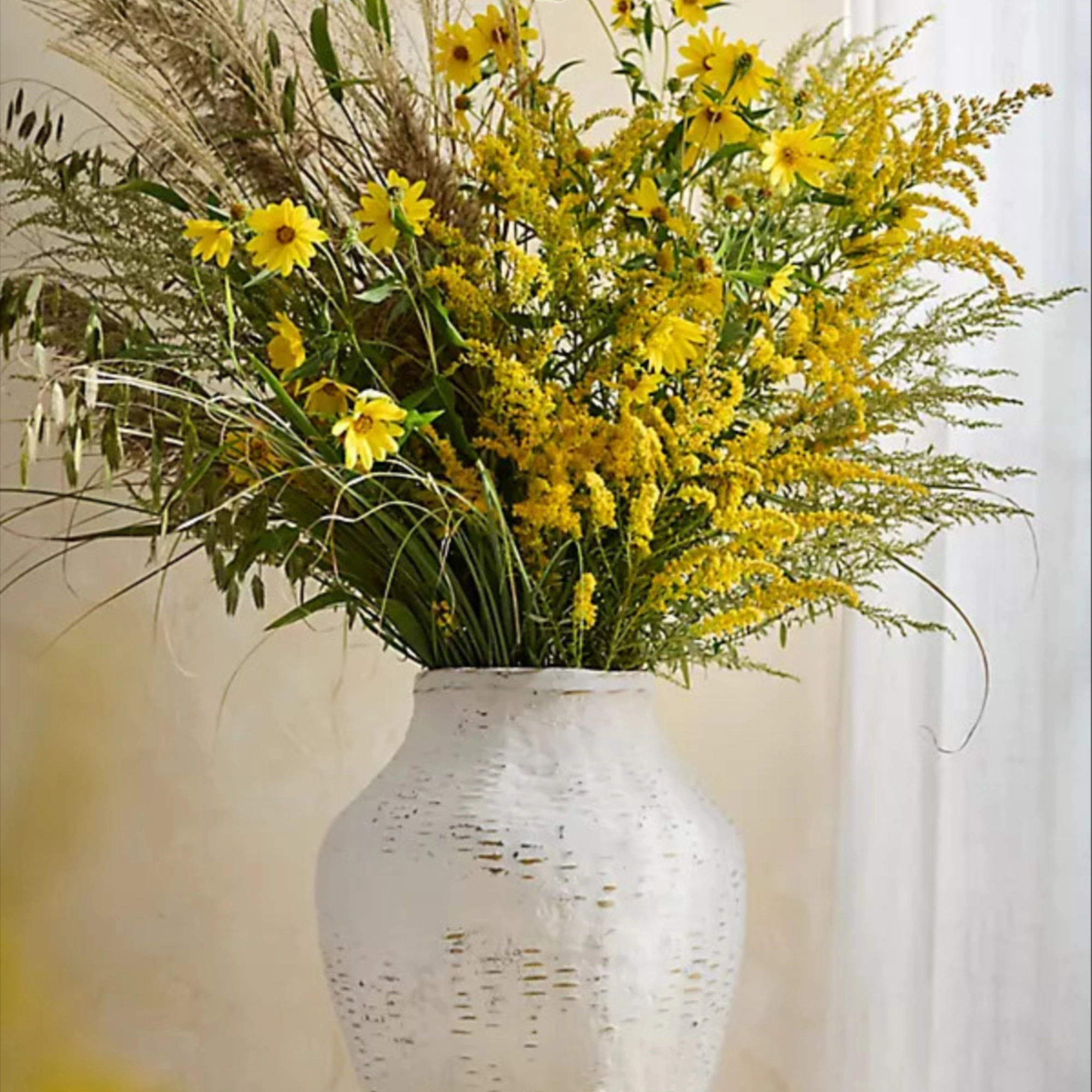 Cement + Bamboo Floor Vase in White, Size: XL at Terrain