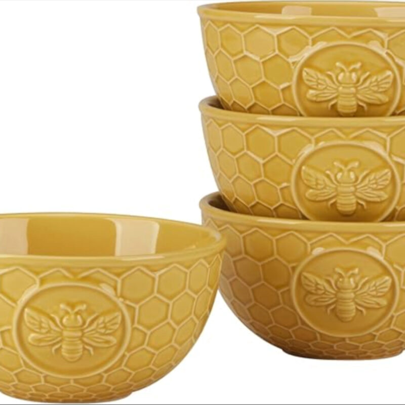 Certified International French Bees Embossed Honeycomb Ice Cream/Dessert Bowls,Set of 4