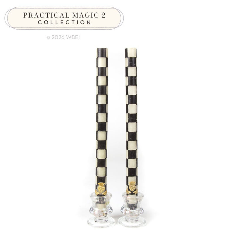 Check Black & Ivory Dinner Candles, Set of 2