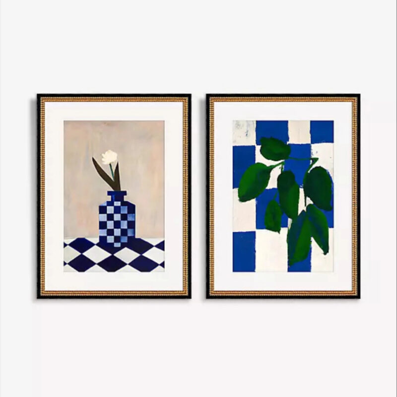 Anthropologie Checkered Botanicals Diptych Wall Art