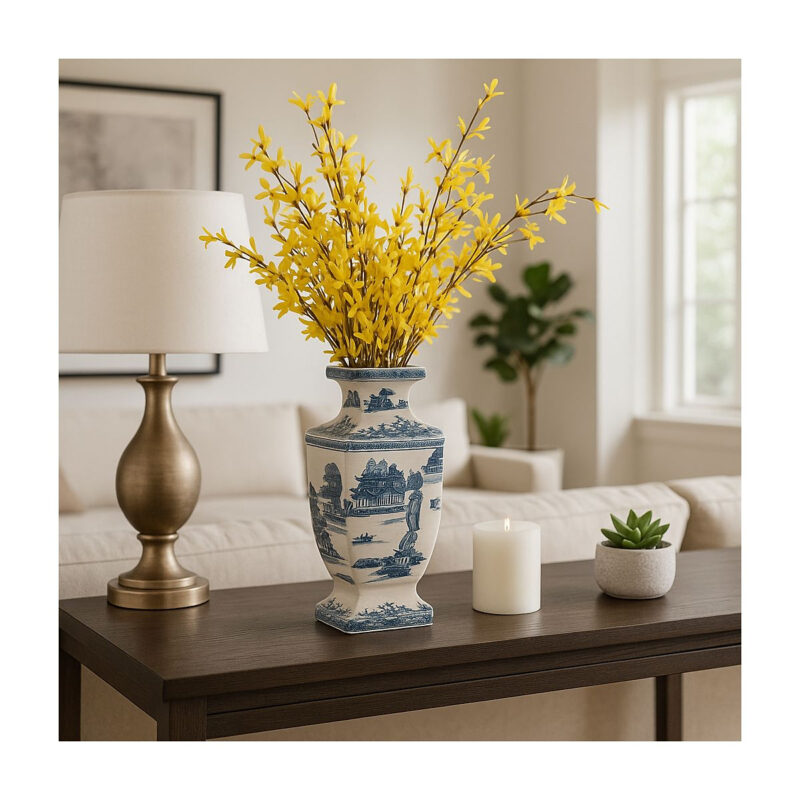 Chinoiserie Ceramic Vase for Living Room Decor - Oriental Inspired Flower Vase for Bedroom, House...