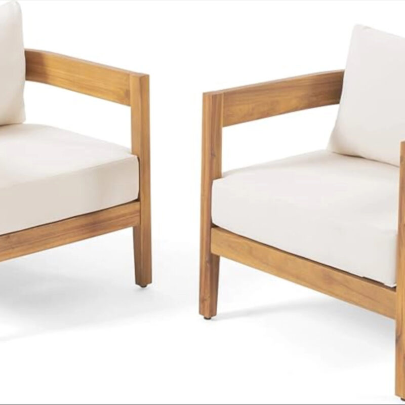 Christopher Knight Home 312395 Alfy Outdoor Club Chair with Cushions (Set of 2), Teak Finish, Bei...