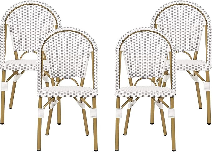 Christopher Knight Home Philomena Outdoor French Bistro Chair (Set of 4), Gray + White + Bamboo P...