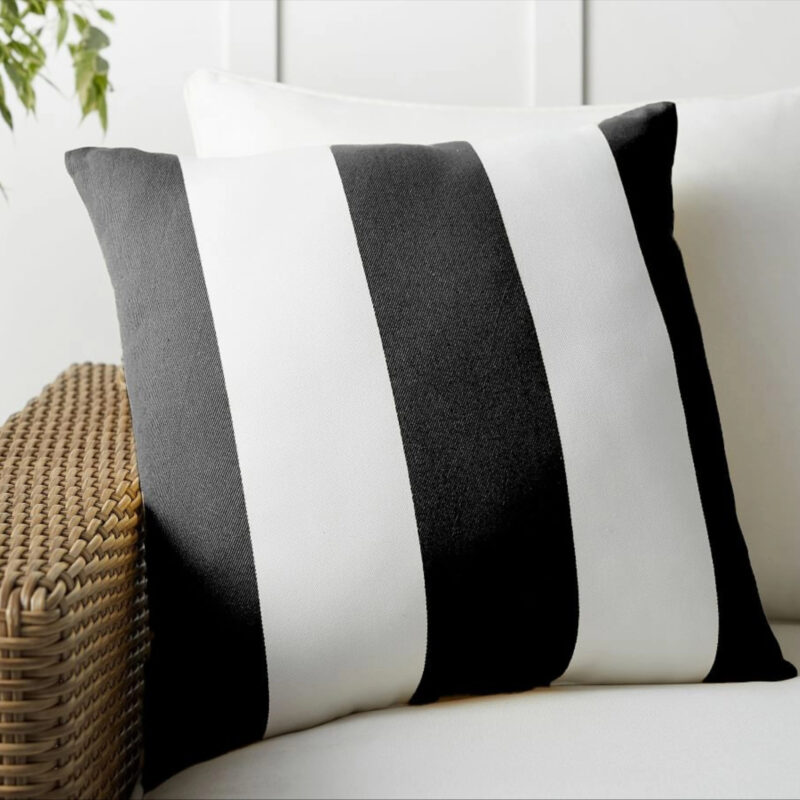 Classic Striped Outdoor Pillow, Black, 20