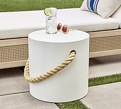 Coastal Concrete & Rope Outdoor Side Table (14"-16")
