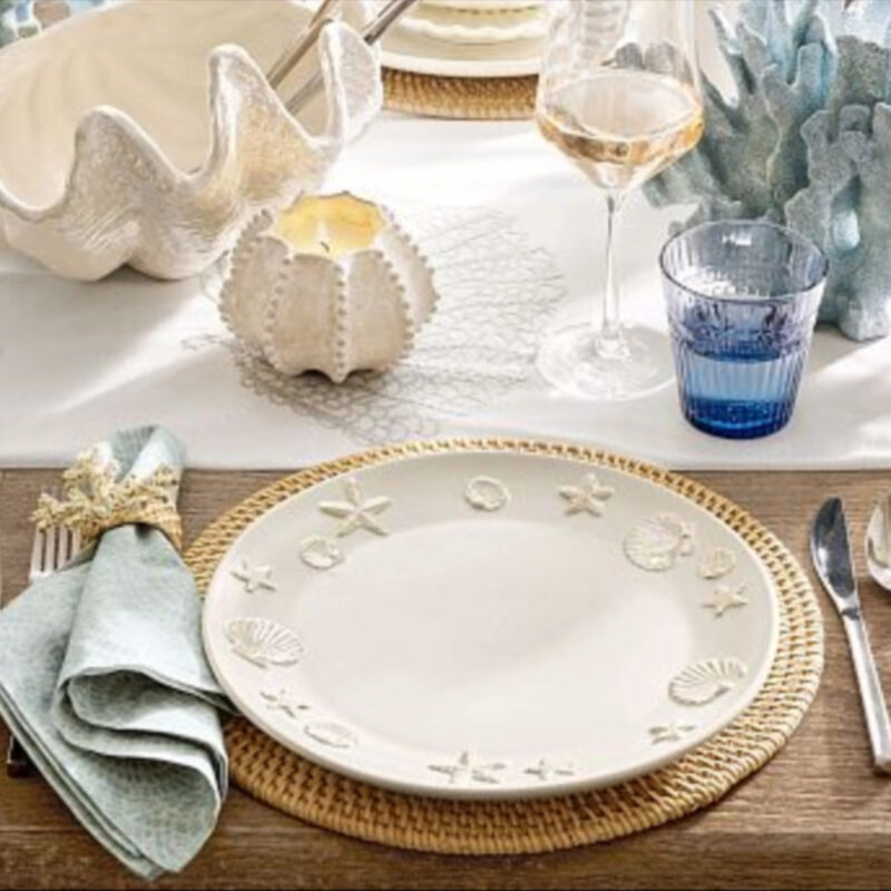 Coastal Embossed Stoneware Dinner Plates - Set of 4
