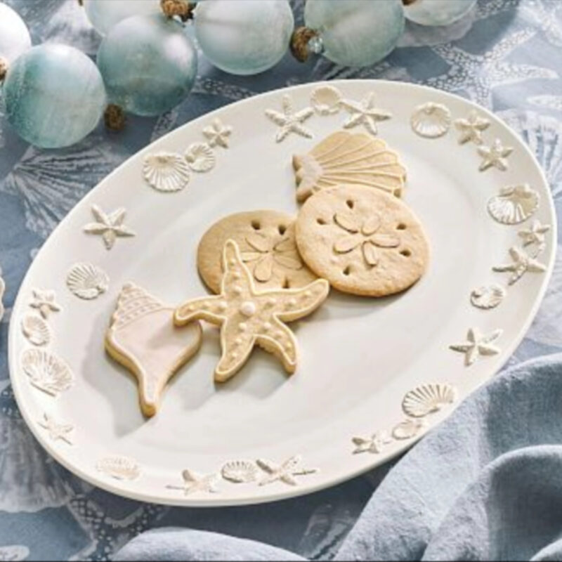 Coastal Embossed Stoneware Oval Serving Platter