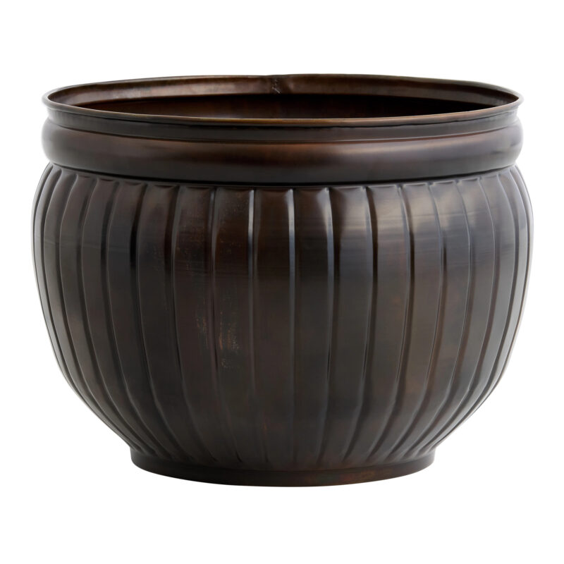 Copper Patina Metal Fluted Garden Hose Pot