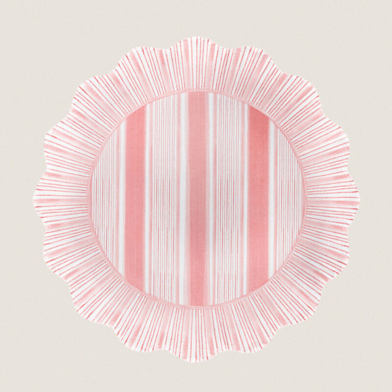 Coral Cabana Stripe Melamine Dessert Salad Plate Set of 4