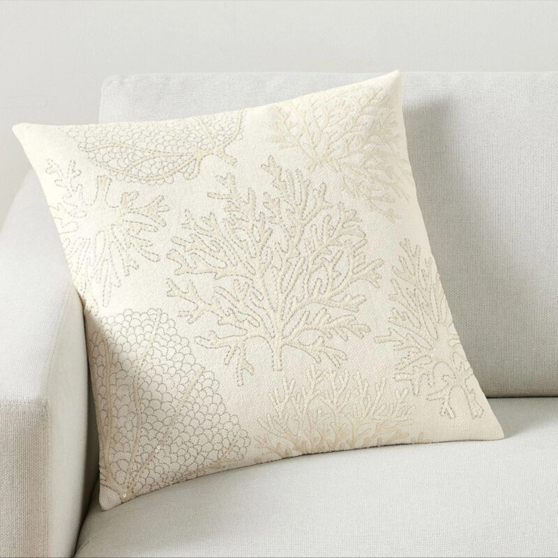 Coral Sparkle Embellished Pillow, 20 Inches, Ivory