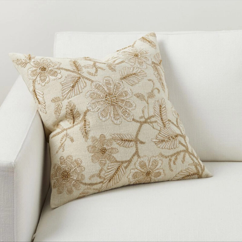 Corin Embroidered Pillow, 20"", Natural