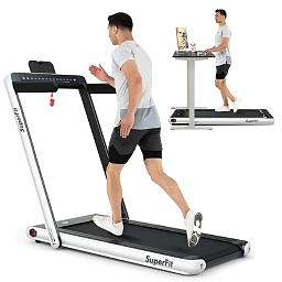Costway Up To 7.5MPH 2.25HP 2 in 1 Dual Display Screen Treadmill Jogging Machine W/APP Control Wh...
