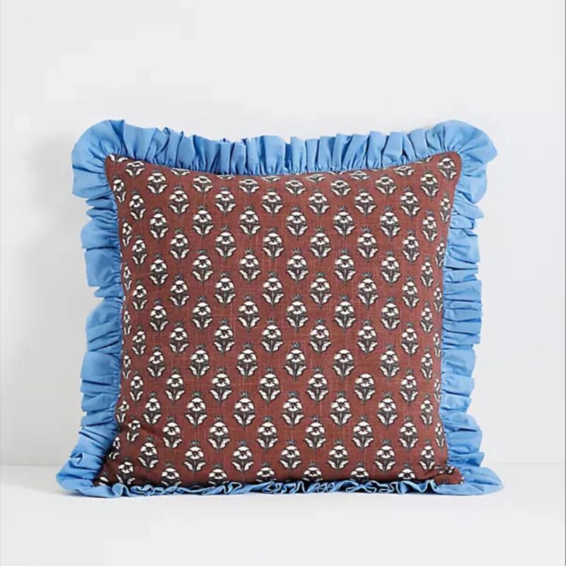 Cotton Block-Print Ruffle Pillow