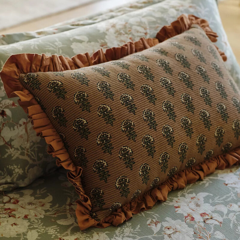 Cotton Block-Print Ruffle Pillow