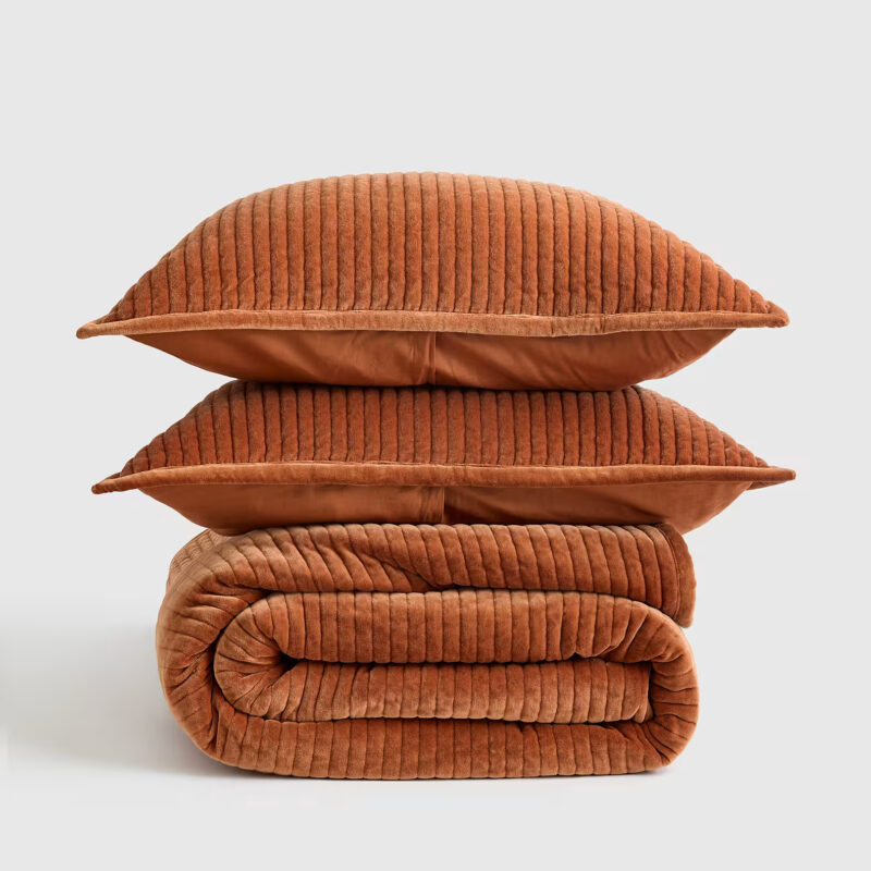 Cotton Velvet Channel Quilt Set in Terracotta