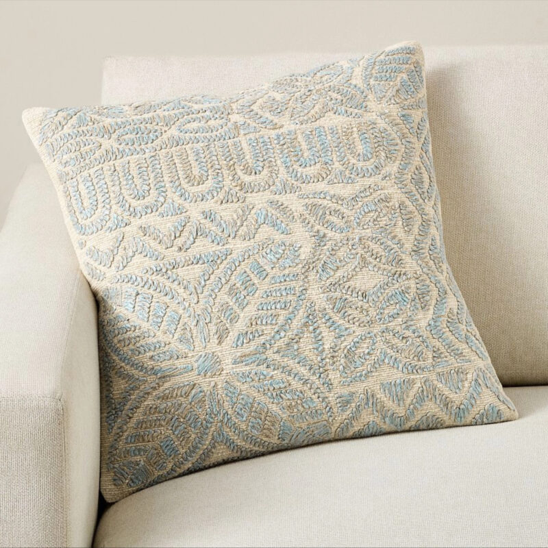 Cove Embroidered Pillow, 20"" x 20"", Blue Multi