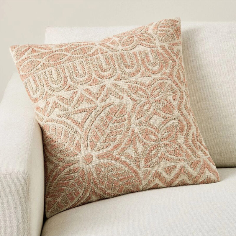 Cove Embroidered Pillow, 20"" x 20"", Terracotta Multi