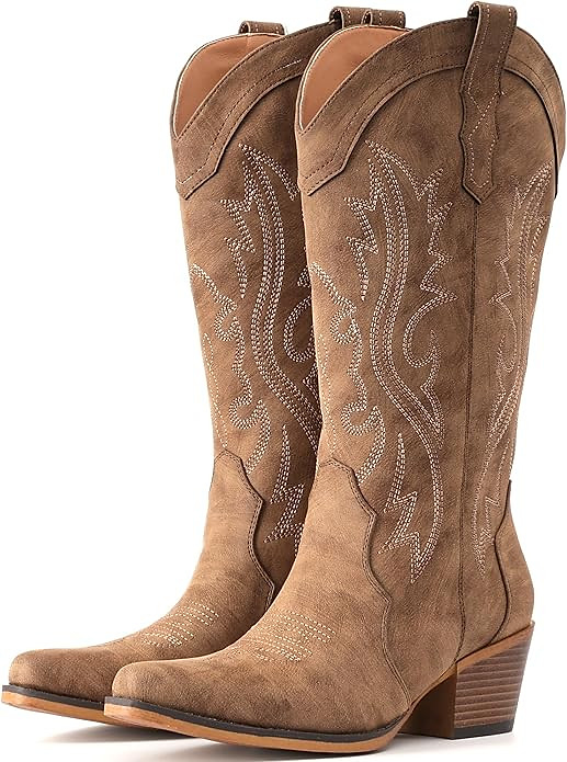 Cowboy Boots For Women Western Cowgirl Boots with Chunky Heel Mid Calf Snip Toe Ideal for low ins...