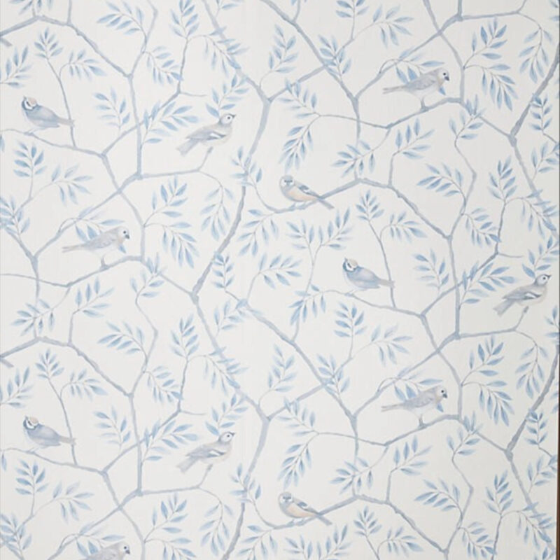 Anthropologie Crossbill Light Blue Floral Bird Wallpaper
