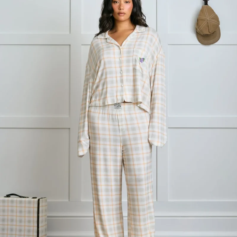 Garden Bed Sleep Set - Eggplant in Sailor Plaid — Dairy Boy