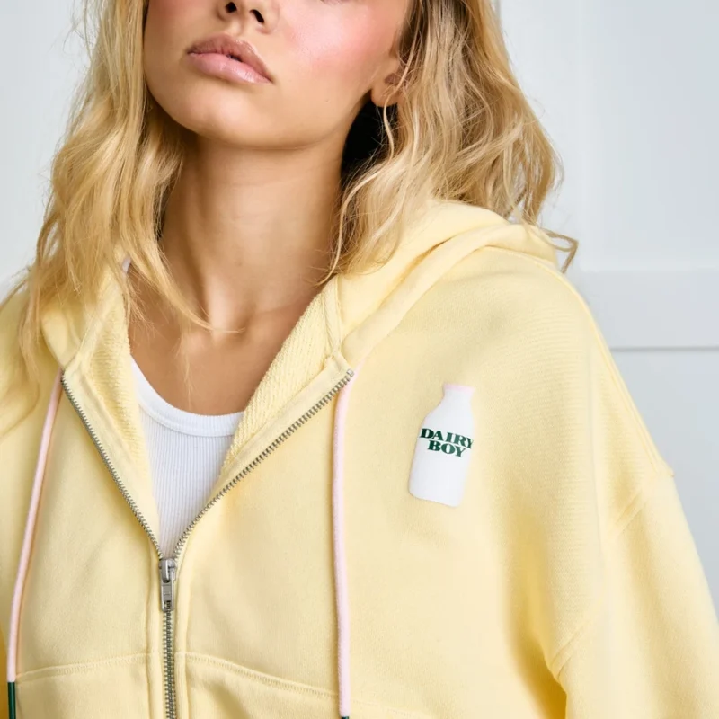 Milk Bottle Cropped Zip Up - Yellow — Dairy Boy
