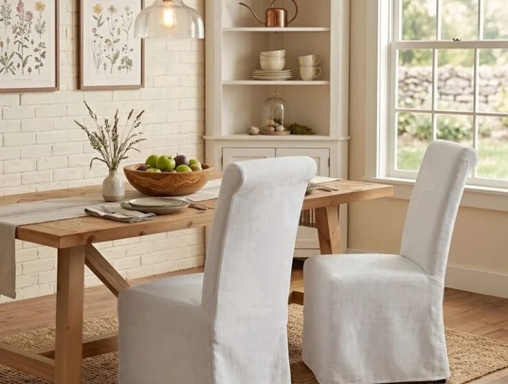 Dayalane Slipcovered Parsons Dining Chairs Set of 2, Modern Farmhouse High Back Linen Upholstered...