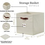 DECOMOMO Storage Bins, Cube Bin with Labels, Fabric Cubes for Shelves (10.5" x 11" / 6pcs, Beige)