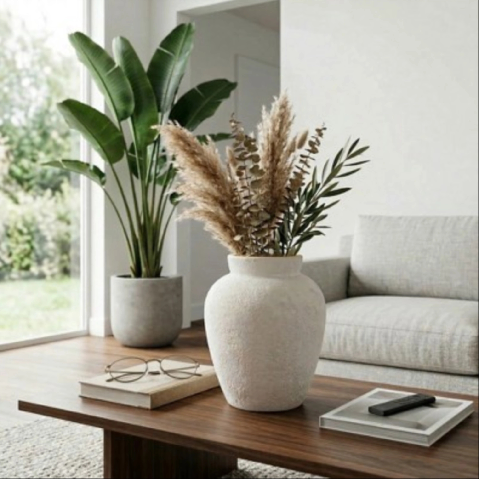 Decorative Round Textured Vase for Living Room Decor - Terracotta Flower Vase for Home and Study Table Centerpiece - 12", Ivory & Tan