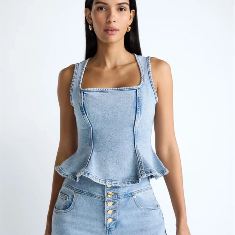 Devil Wears Prada Scoop Collection Women’s Peplum Hem Denim Top, Sizes 0-22W