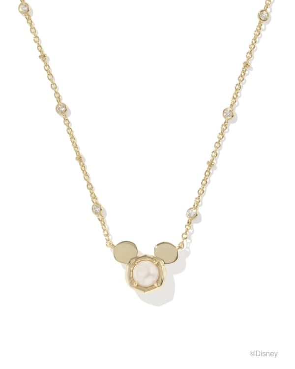 Disney | Kendra Scott Silver Mickey Mouse Short Pendant Necklace in Freshwater Cultured Pearl | Pearl/Metal Rhodium