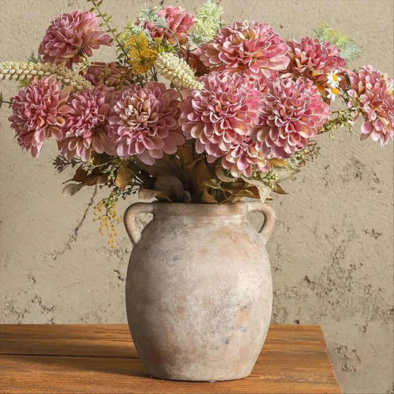 Dobbyby Ceramic Flower Vase 7.6 inch Farmhouse Rustic Vase Decorative Pottery Terracotta Vases fo...