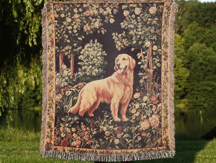 Golden Retriever woven tapestry blanket - dog lover gift