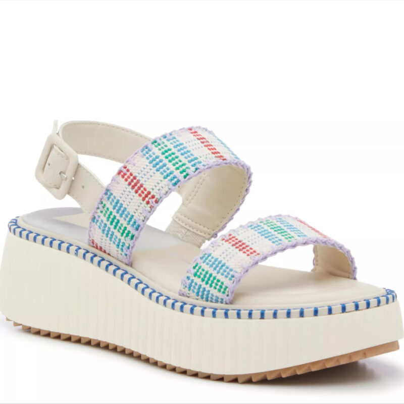 Dolce Vita Drake Platform Sandal | Women's | Off White/Purple/Multicolor Crochet Fabric | Size 9.5 | Sandals | Slingback
