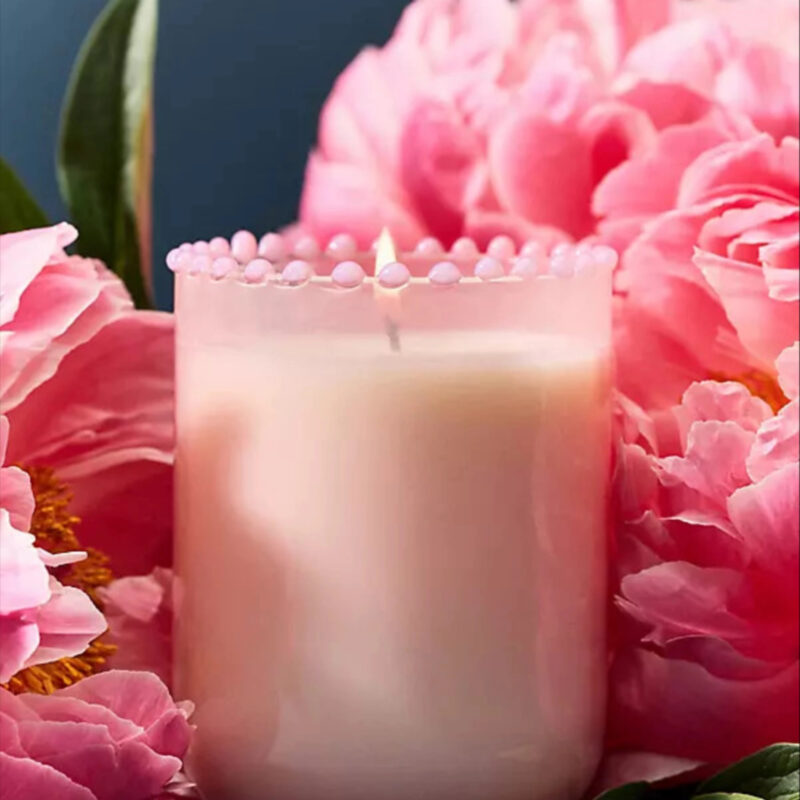 Dotted Rim Floral Peony Blush Glass Candle