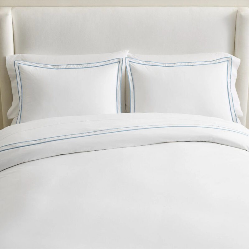 Double Embroidered Duvet, White/Chambray, Full/Queen