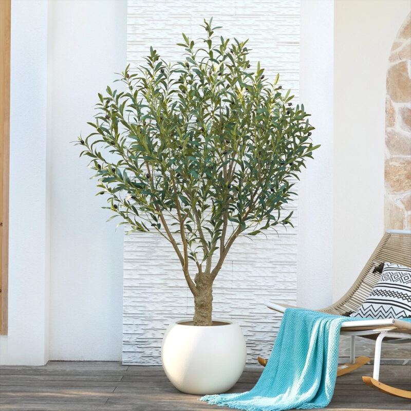 DR.Planzen 6FT Giant Artificial Olive Tree, Tall Silk Faux Olive Tree with Massive Trunk Base, La...