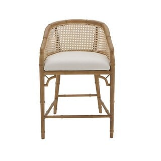 Anna Cane Back Counter Stool with Sandberg Parchment Seat - Rubbed White - Ballard Designs