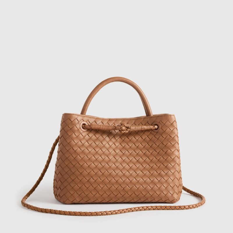 Quince | Women's Romy Handwoven Mini Satchel in Cognac, Italian Leather